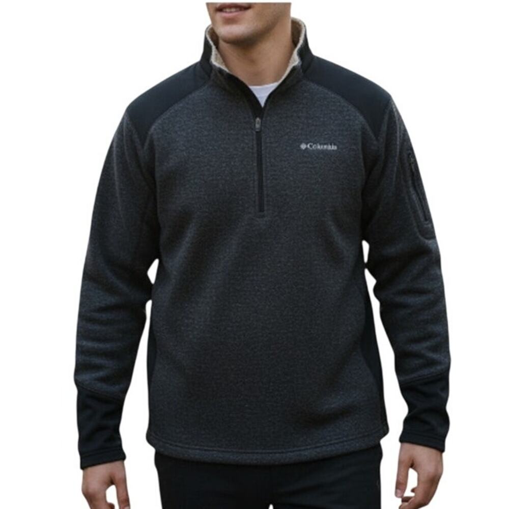 COLUMBIA Omni-Shield 1/4 Zip Sweater-Pullover Men L Gray Cozy Outdoor Evereyday